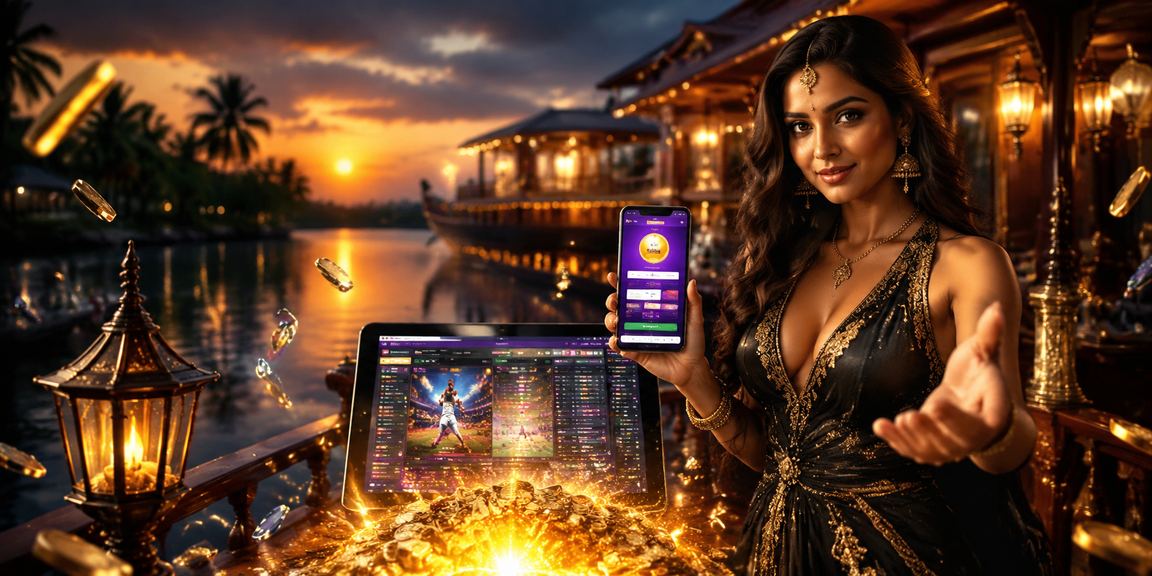 Woman using mobile payment app beside Kerala backwaters